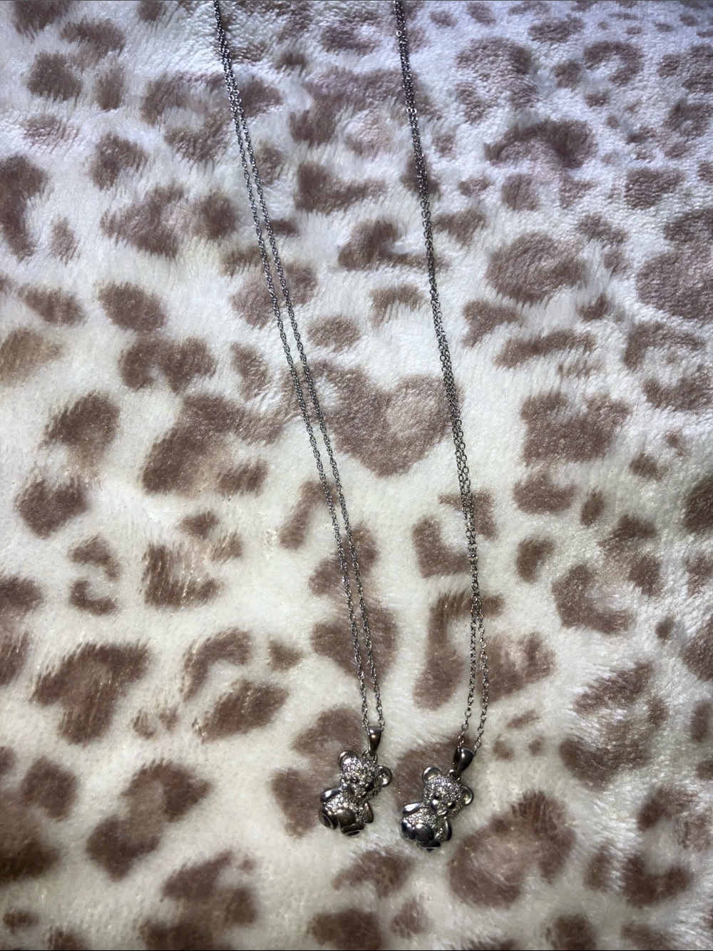 Zales Silver Tone Teddy Bear Pendant Necklace Duo with Sparkling Accents